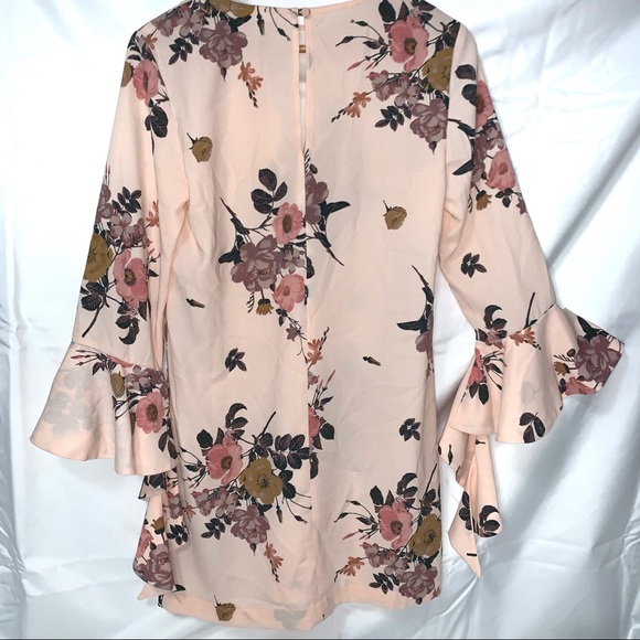 Leith pink floral long bell sleeve mini dress - Picture 7 of 11